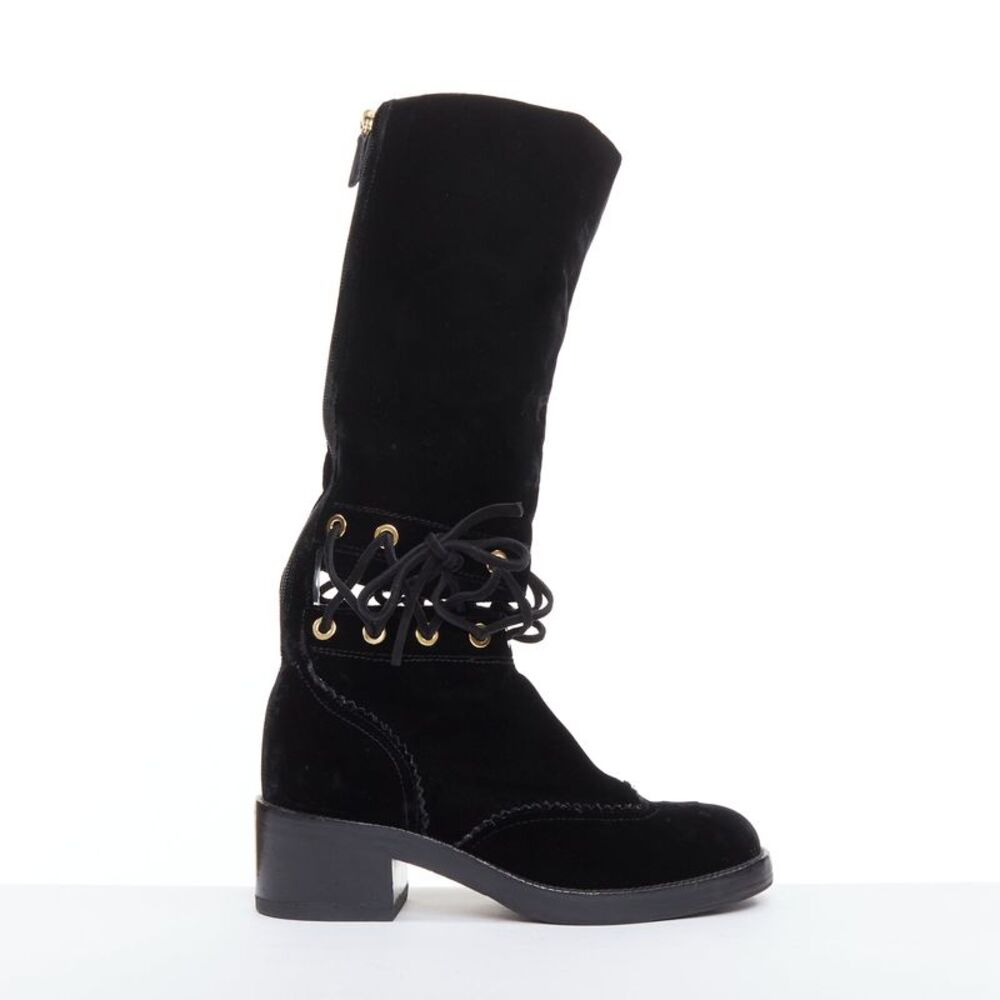 Chanel Velvet Cap Toe Riding Boots